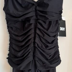 DKNY Black Ruched Strapless Top